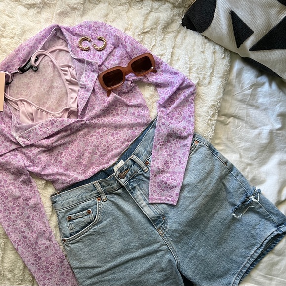 Mesh Floral Long Sleeve Bodysuit Top - Picture 9 of 9